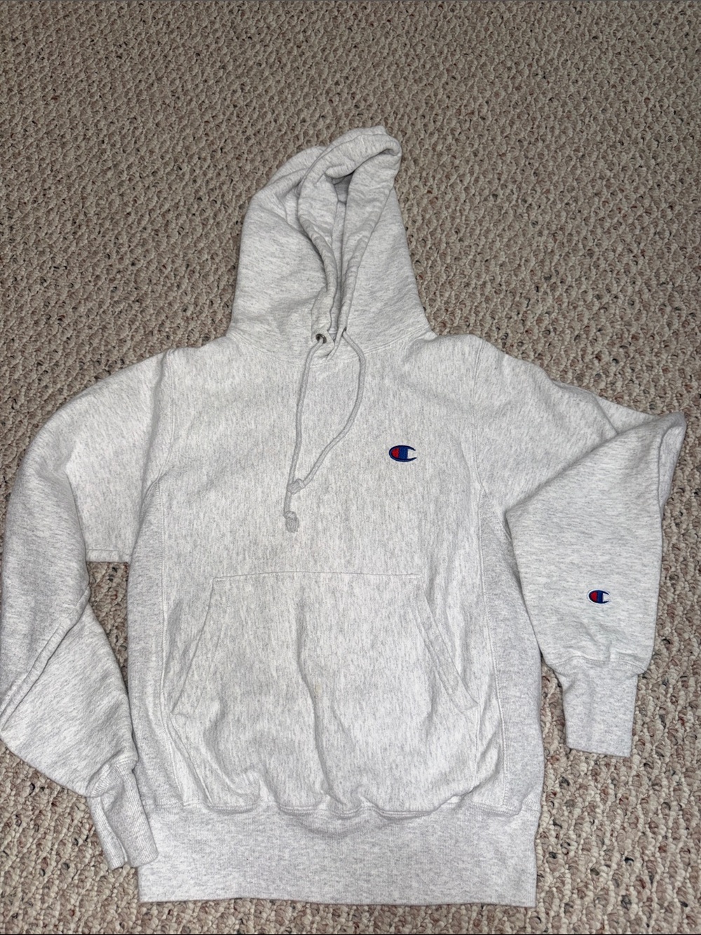 Champion Light Heather Gray Pullover Hoodie with Embroidered C